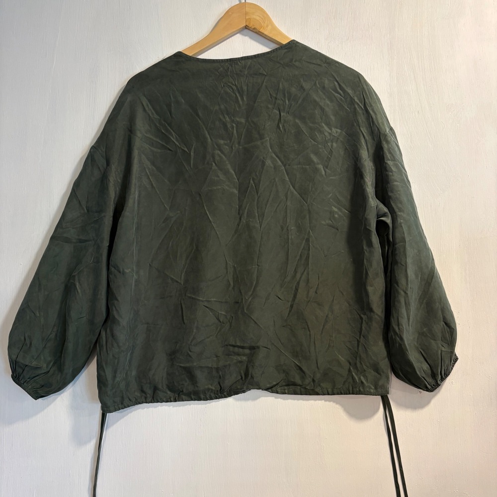 Nap Loungewear Women Olive Green Cupro Rayon Boxy Drawstring Top Size M